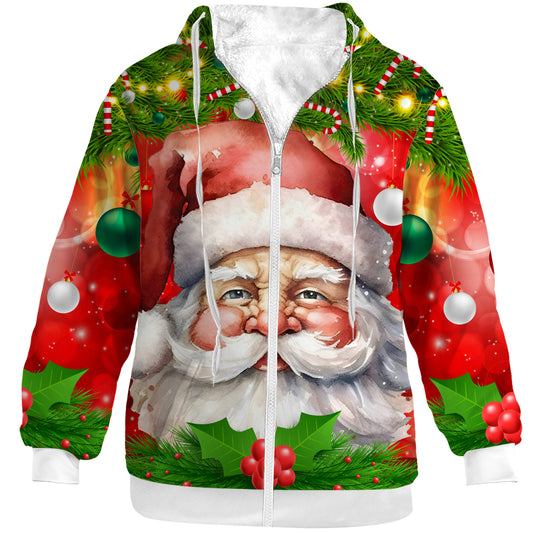 Christmas Santa Claus Jacket for Women Men Winter Coat Zip Up Hoodies